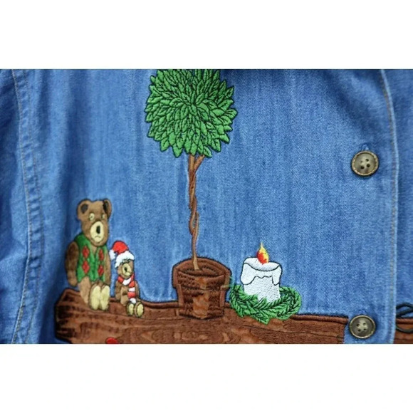 Rafaella Vintage Embroidered Christmas Denim Shirt-Size Large-90's - Picture 5 of 12